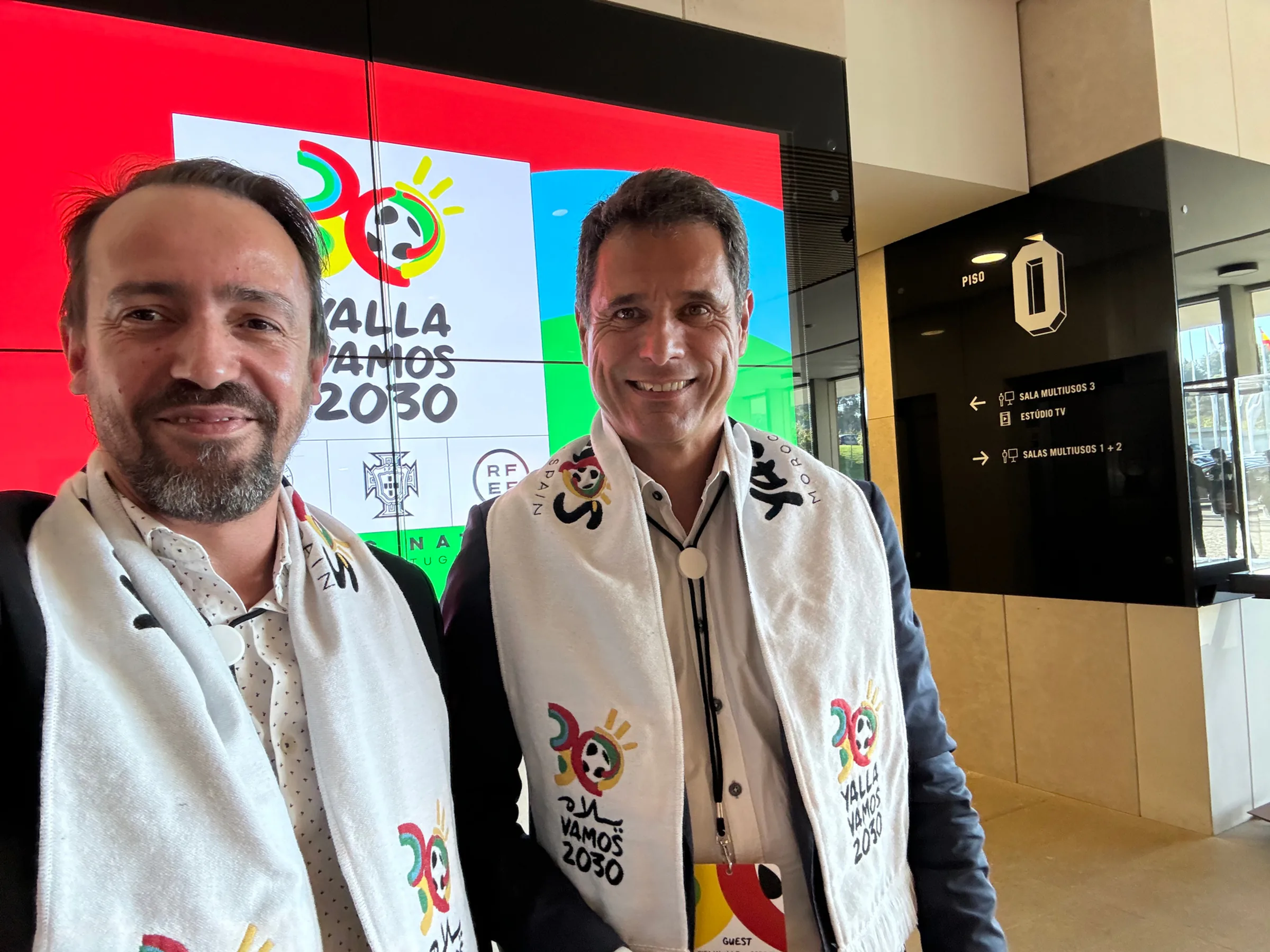 Sandro Batista and Vasco Pinheiro, Focus BC Managing Partners, present at the Yalla Vamos 2030 press conference.